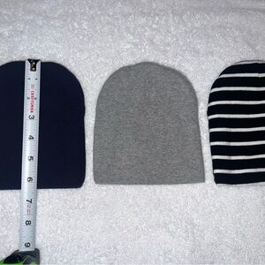 Kids Beanie Set - Navy, Gray, and Striped - set of 3 in the bundle